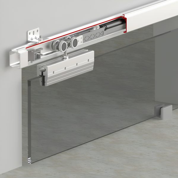 مکانیزم تک درب آویز ریلی شیشه‌ای آرام بند مدل 9901