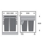 ابعاد و سایز سطل زباله داخل کابینت ریلی ملونی ۹۰۲۲