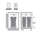 قیمت و خرید سطل زباله کابینتی ملونی ۹۰۲۶ دو مخزن
